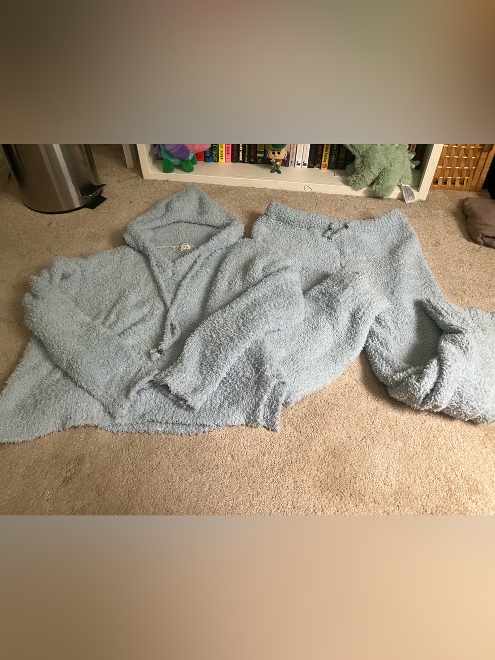 POL Light Blue Sherpa Fuzzy Plush Hooded Loungewear Set